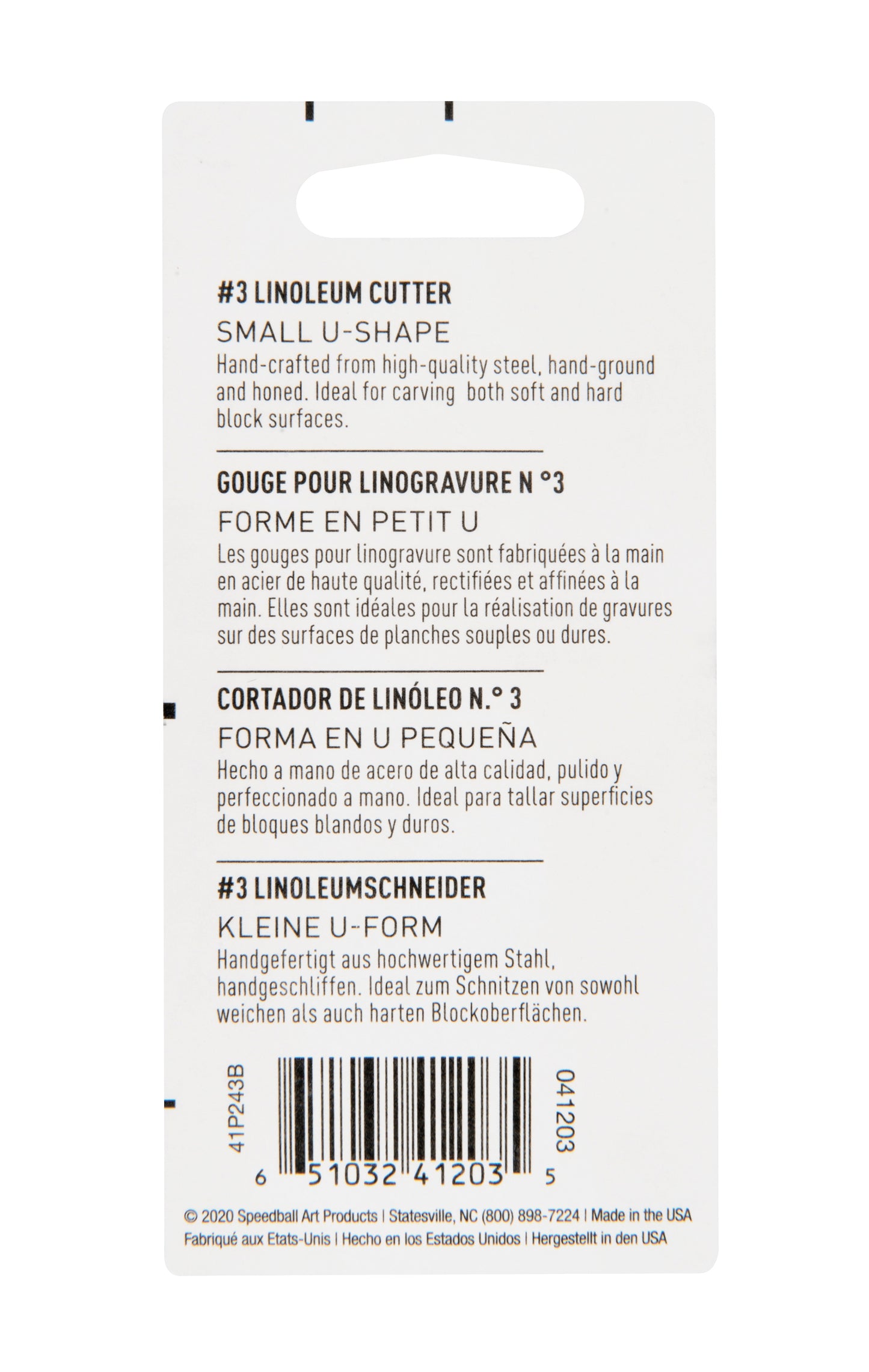 Linoleum Cutter #3 Small U Gouge 2 Pack Carded