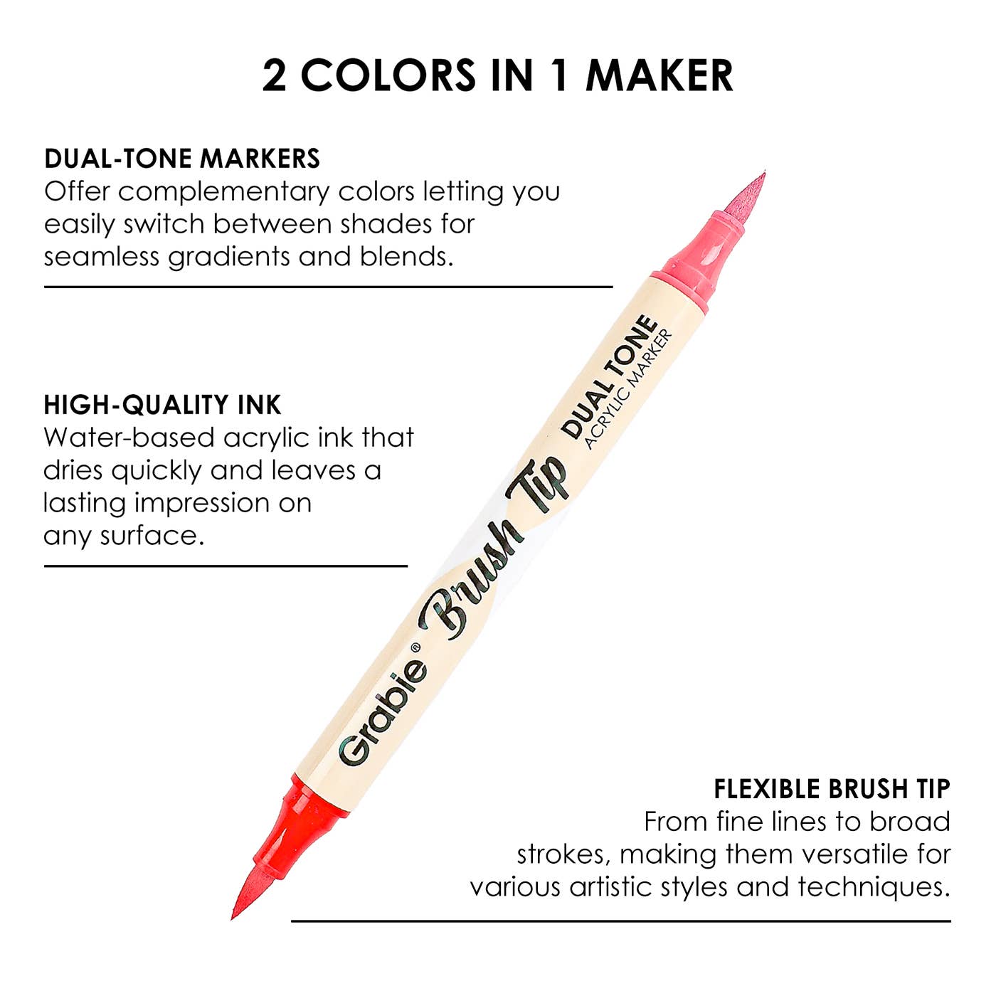 Dual Tone Brush Tip Acrylic Paint Marker Set of 36