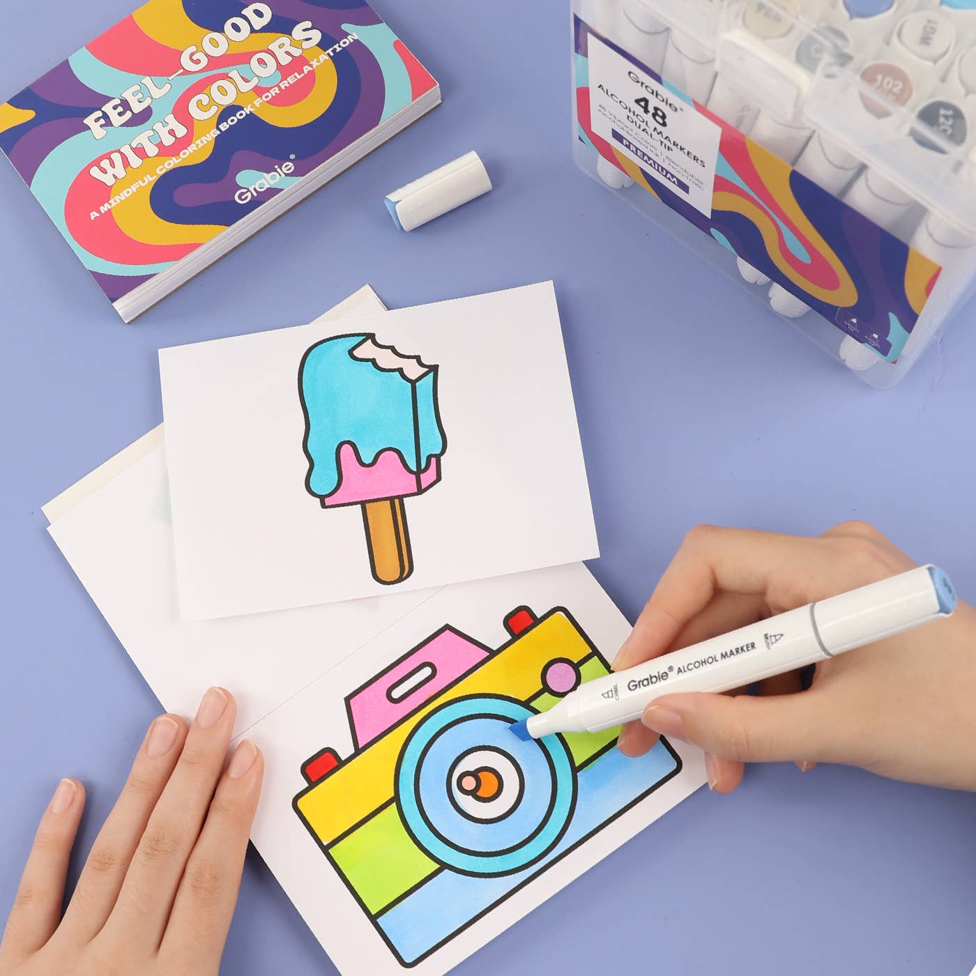 Dual-Tip Alcohol-Based Marker Set Of 48 With Coloring Book