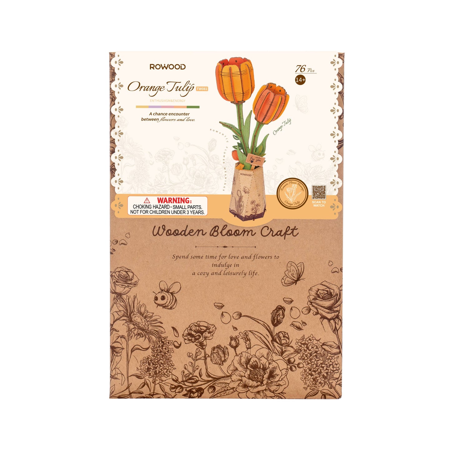 TW081 Orange Tulip Rowood DIY Wooden Flower Bouquet 3D