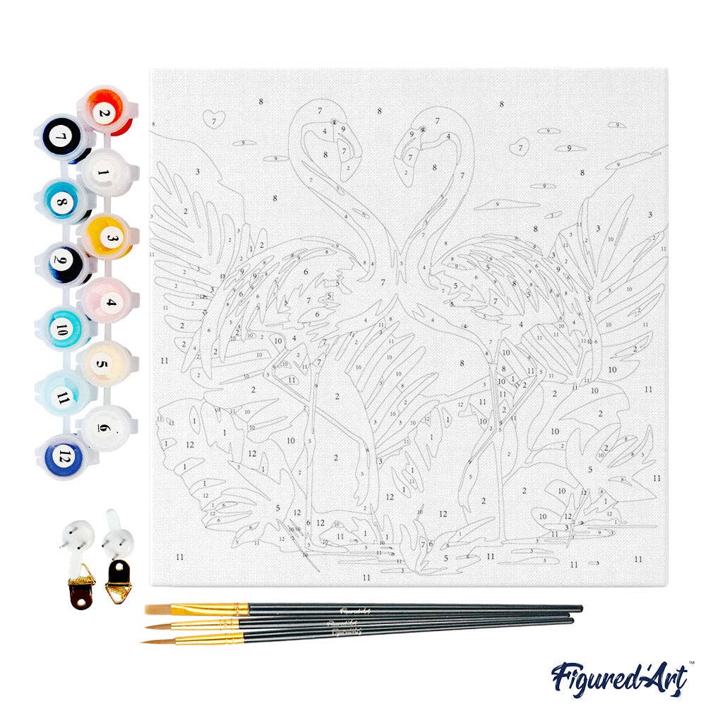Mini Paint by numbers framed - Tropical Flamingos