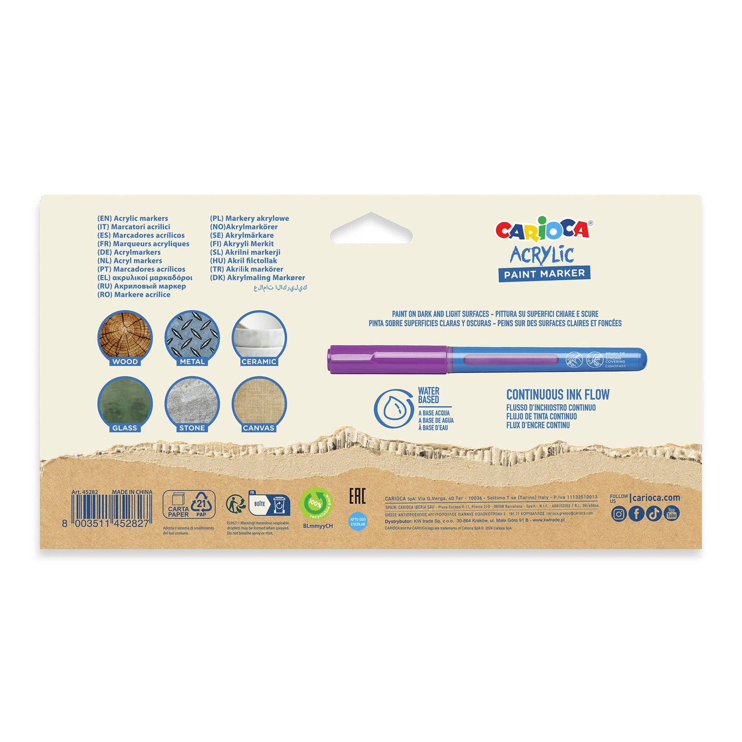 Carioca Acrylic Paint Marker Brush Tip, 18-piece Box