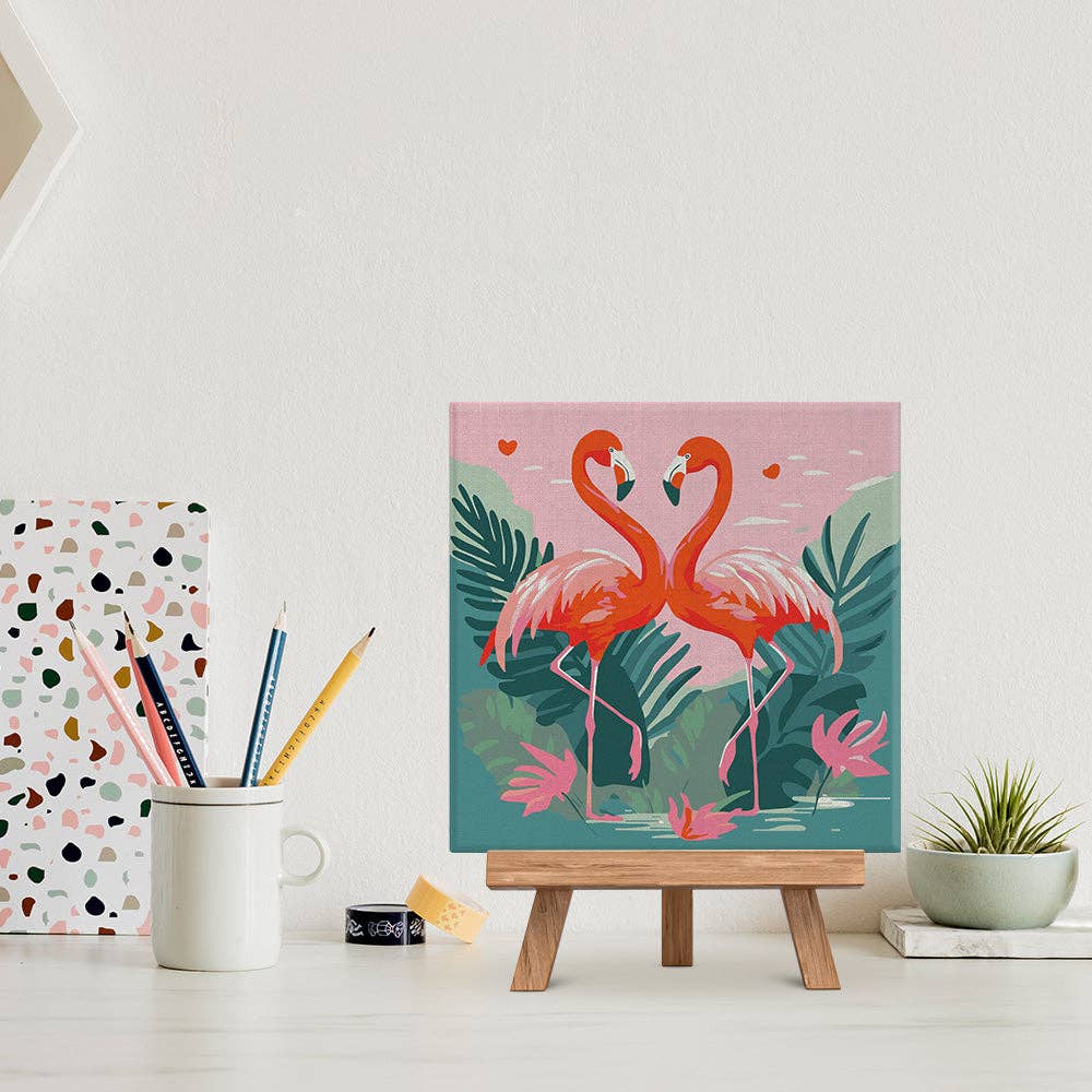 Mini Paint by numbers framed - Tropical Flamingos