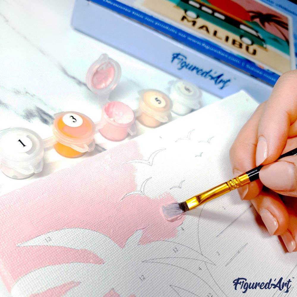Mini Paint by numbers framed - Tropical Flamingos