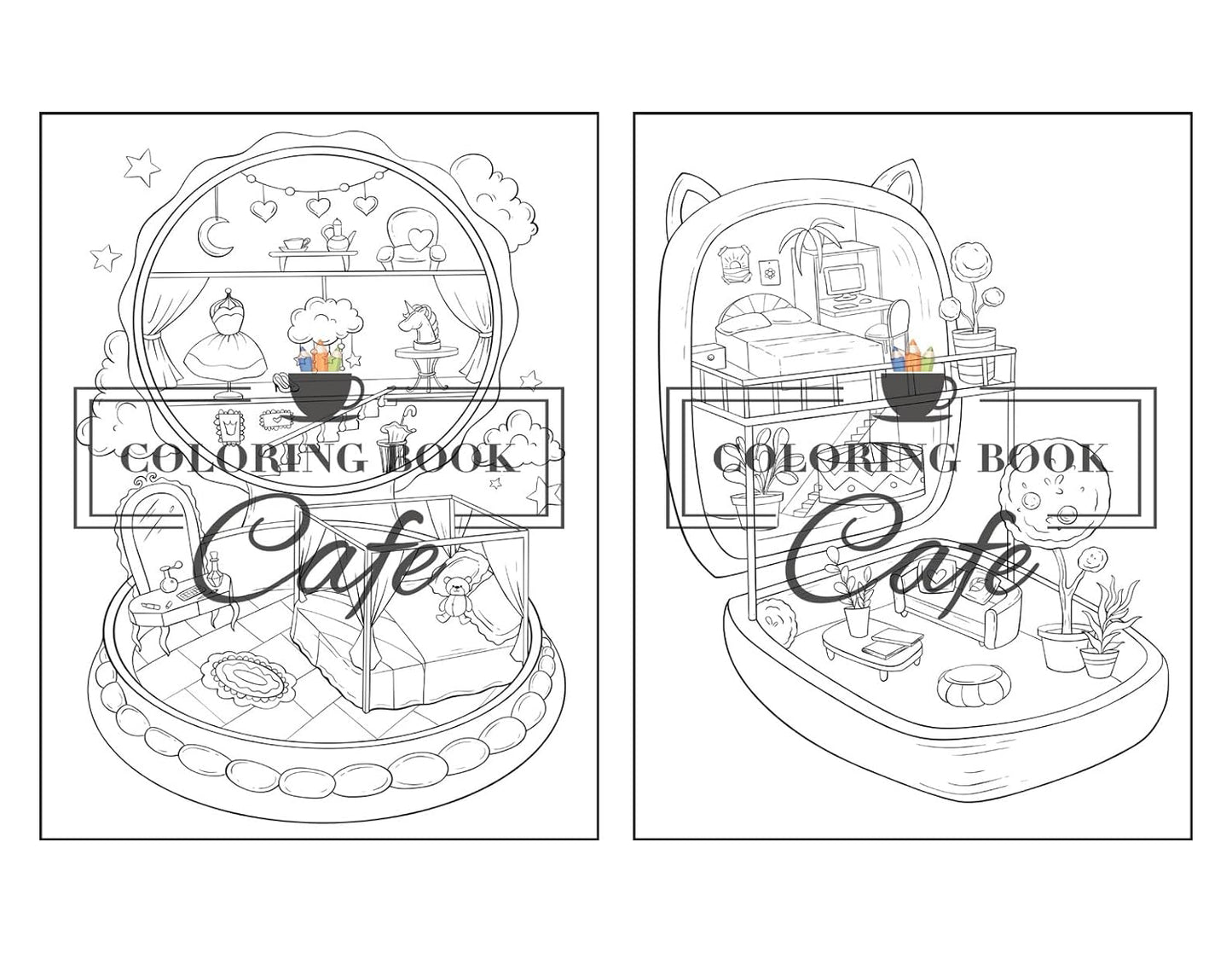 Pocket Realms: A Coloring Book for Adults Featuring Mini Worlds with Cute Characters and Tiny Items for Stress Relief and Relaxation
