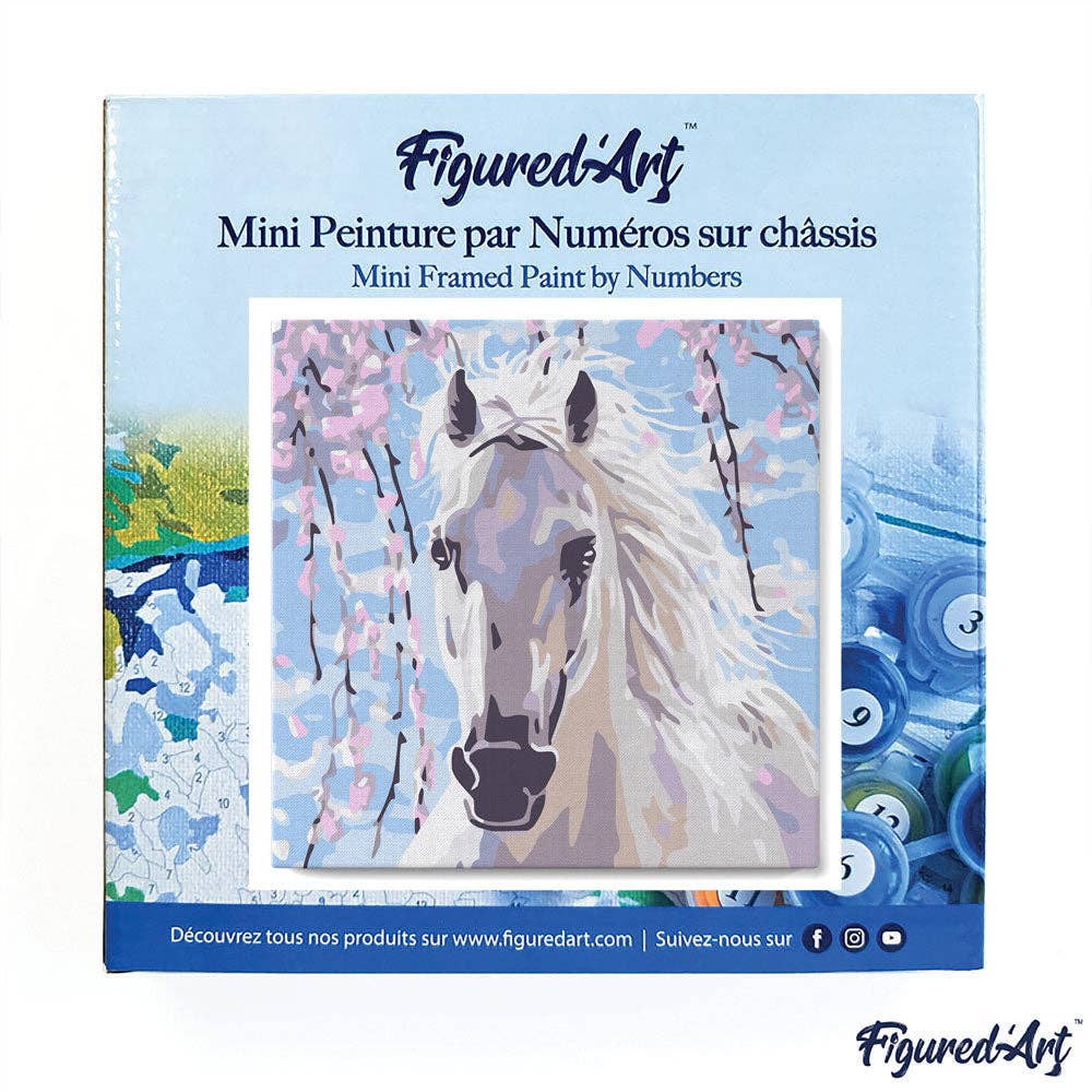 Mini Paint by numbers framed - White Horse And Flowers