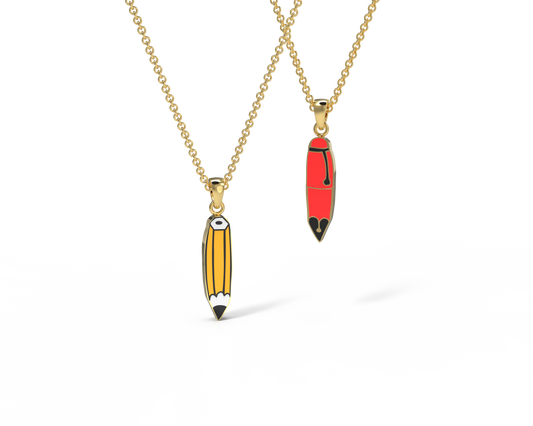 Pen & Pencil Double-Sided Pendant - 18k Gold Dipped Necklace