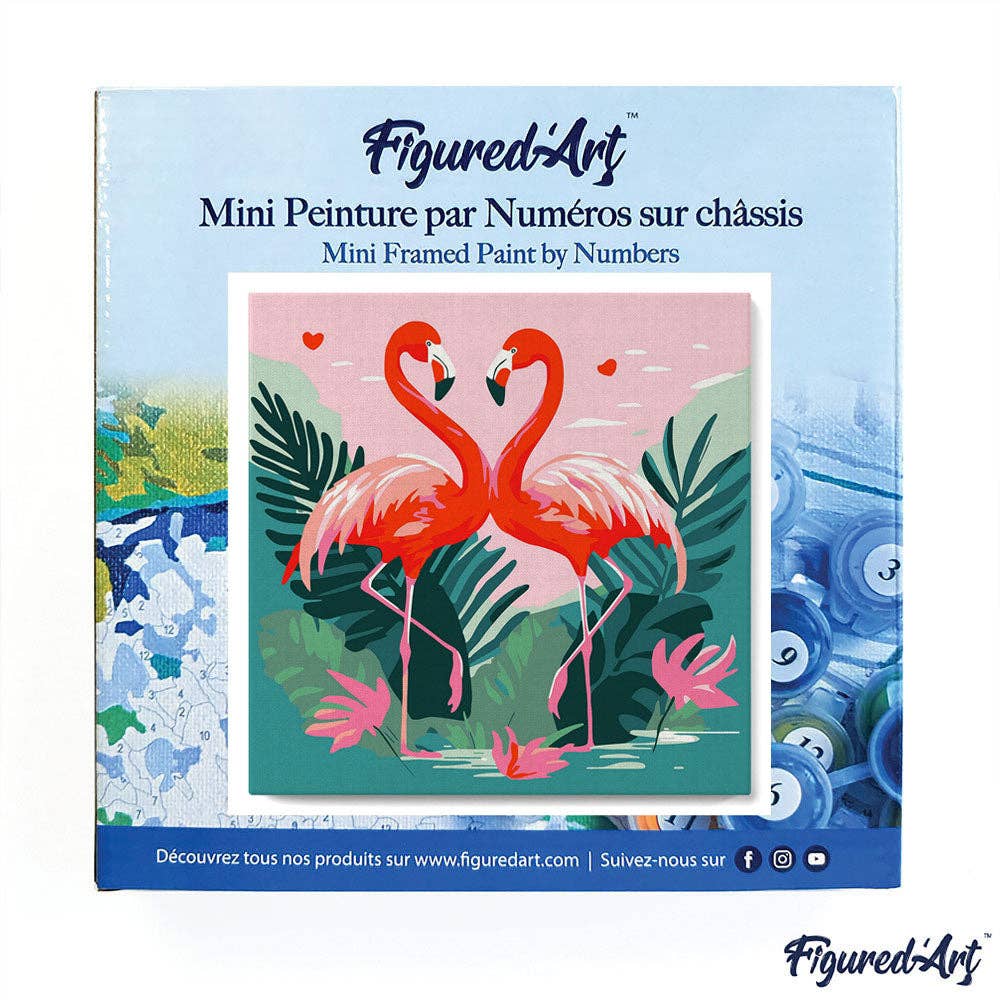 Mini Paint by numbers framed - Tropical Flamingos