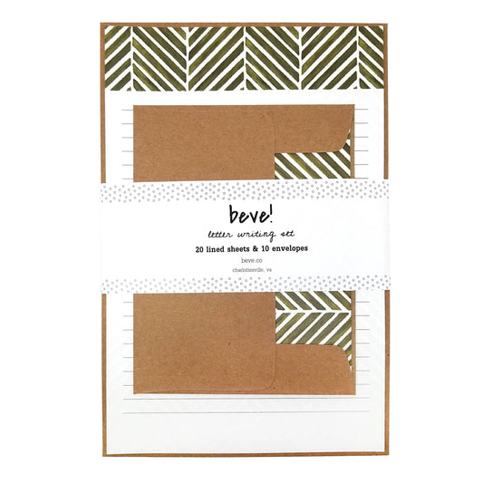 Green Herringbone Letter Writing Stationery Set