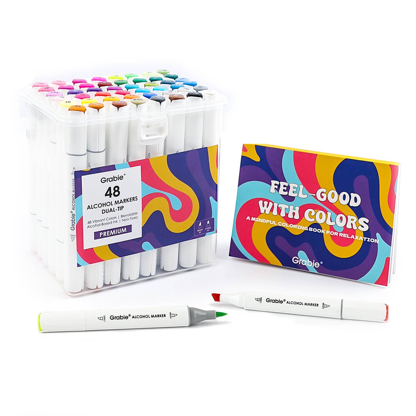 Dual-Tip Alcohol-Based Marker Set Of 48 With Coloring Book