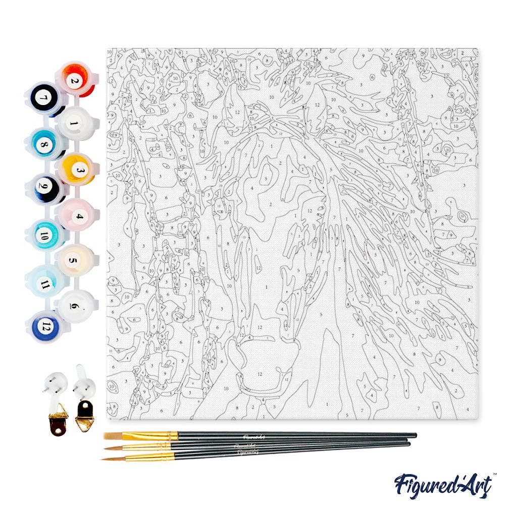 Mini Paint by numbers framed - White Horse And Flowers