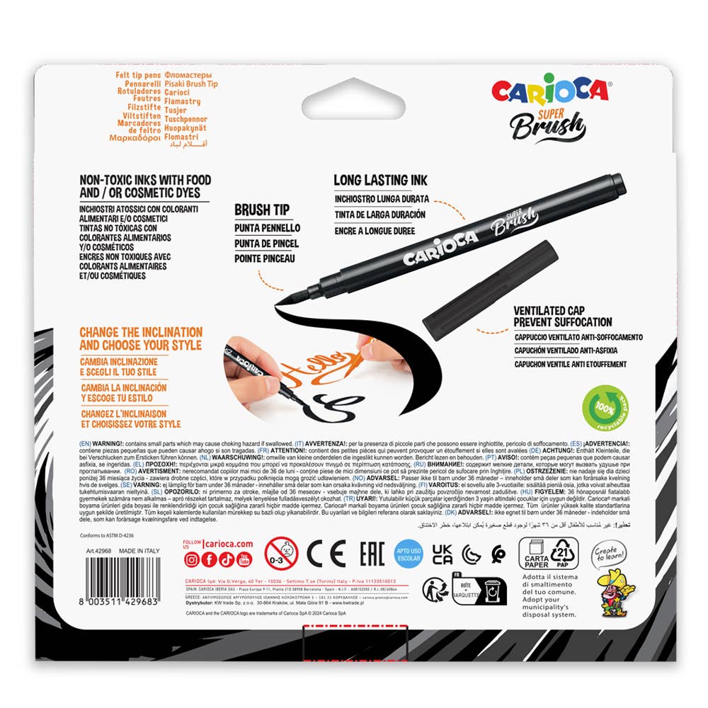 Carioca Super-Brush Fine Tip Washable Markers 20pc