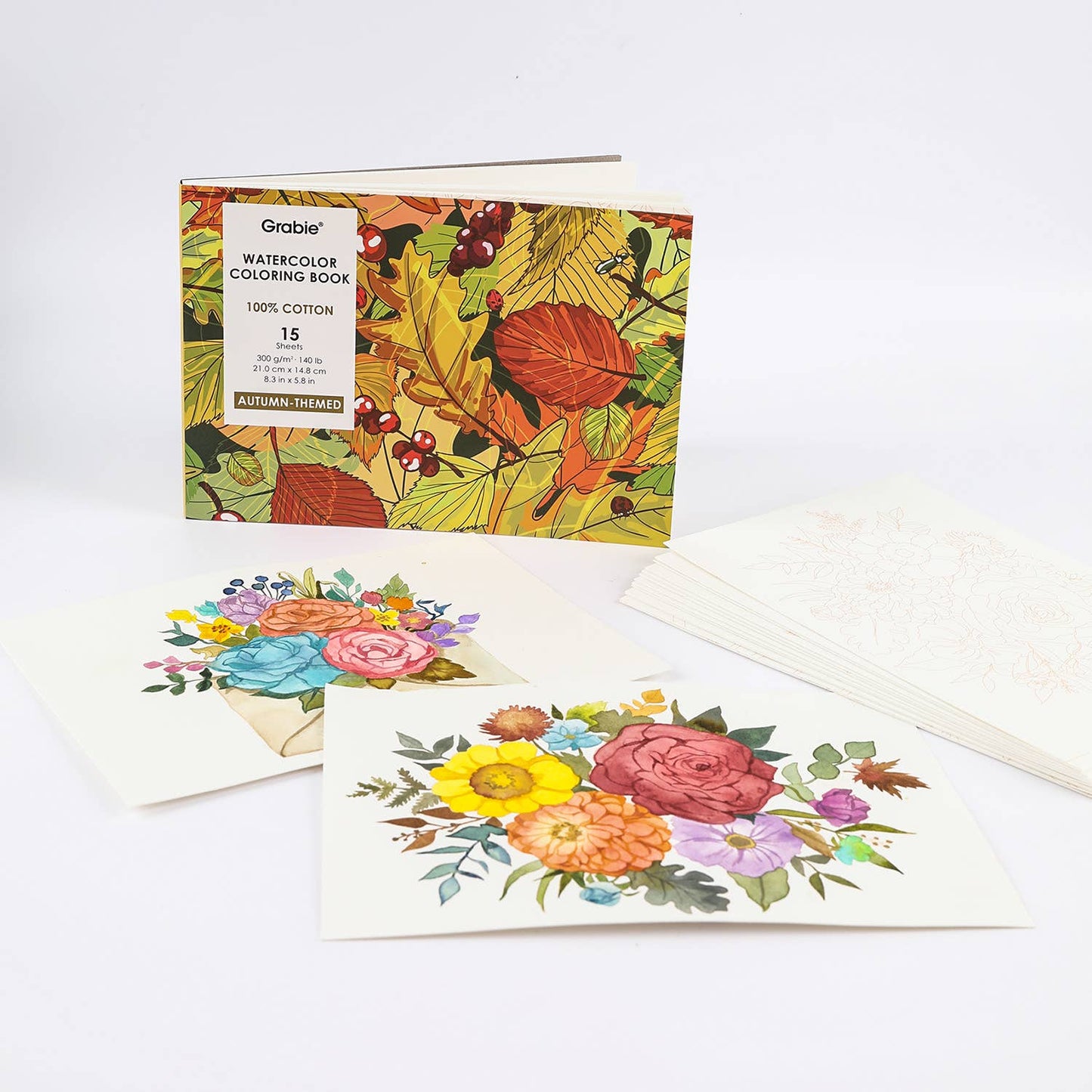 15 Sheets 140LB Autumn-Themed Watercolor Coloring Book