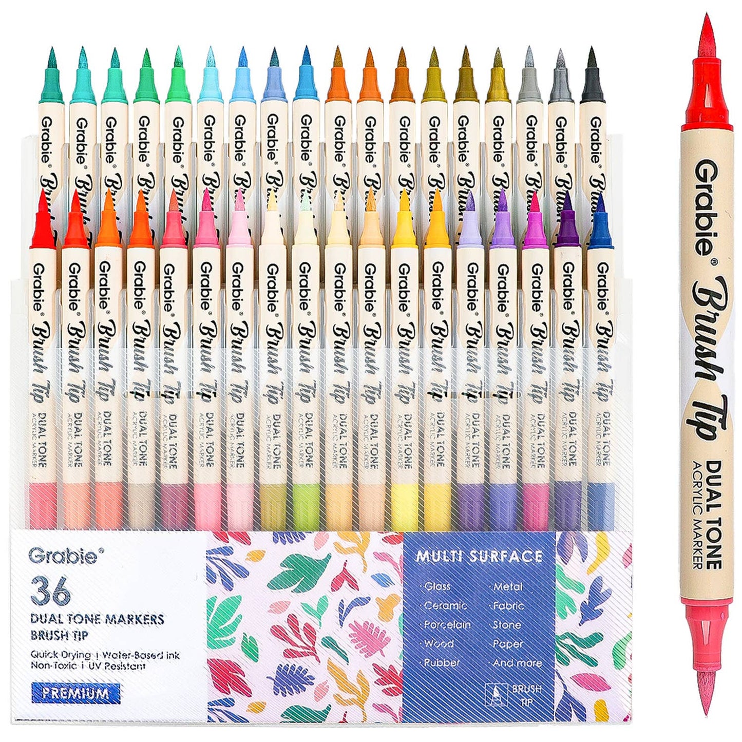 Dual Tone Brush Tip Acrylic Paint Marker Set of 36