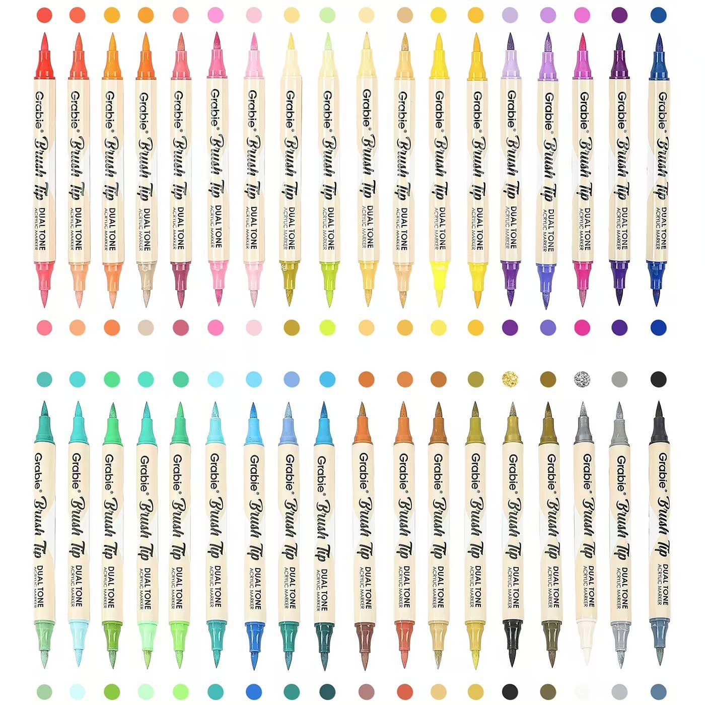 Dual Tone Brush Tip Acrylic Paint Marker Set of 36