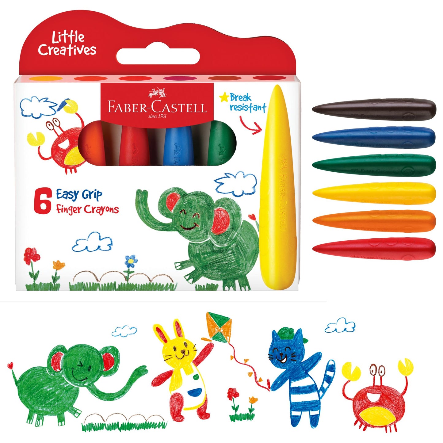 Little Creatives 6 Easy Grip Finger Crayons