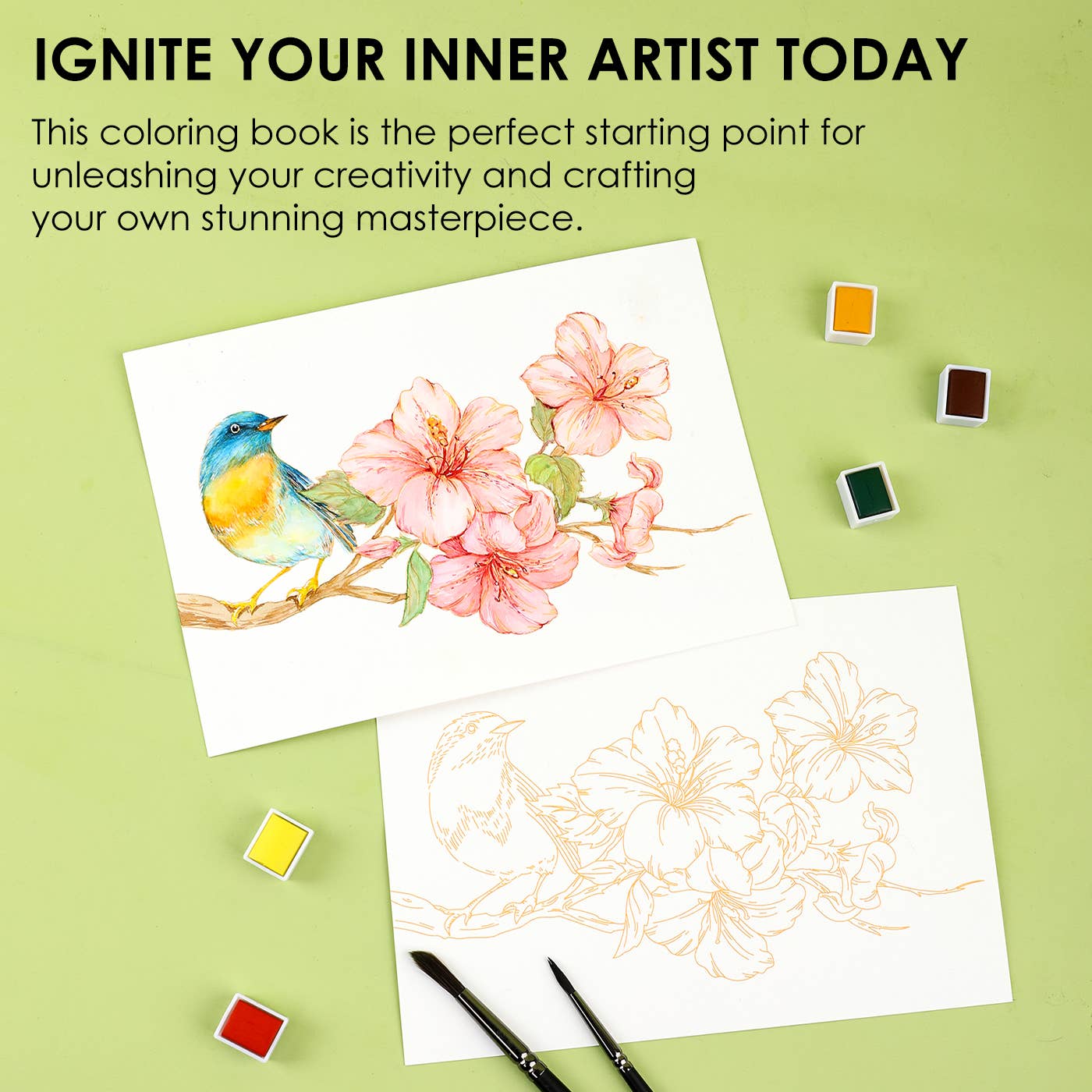 Grabie 15 Sheets 140LB Floral-Themed Watercolor Coloring Book