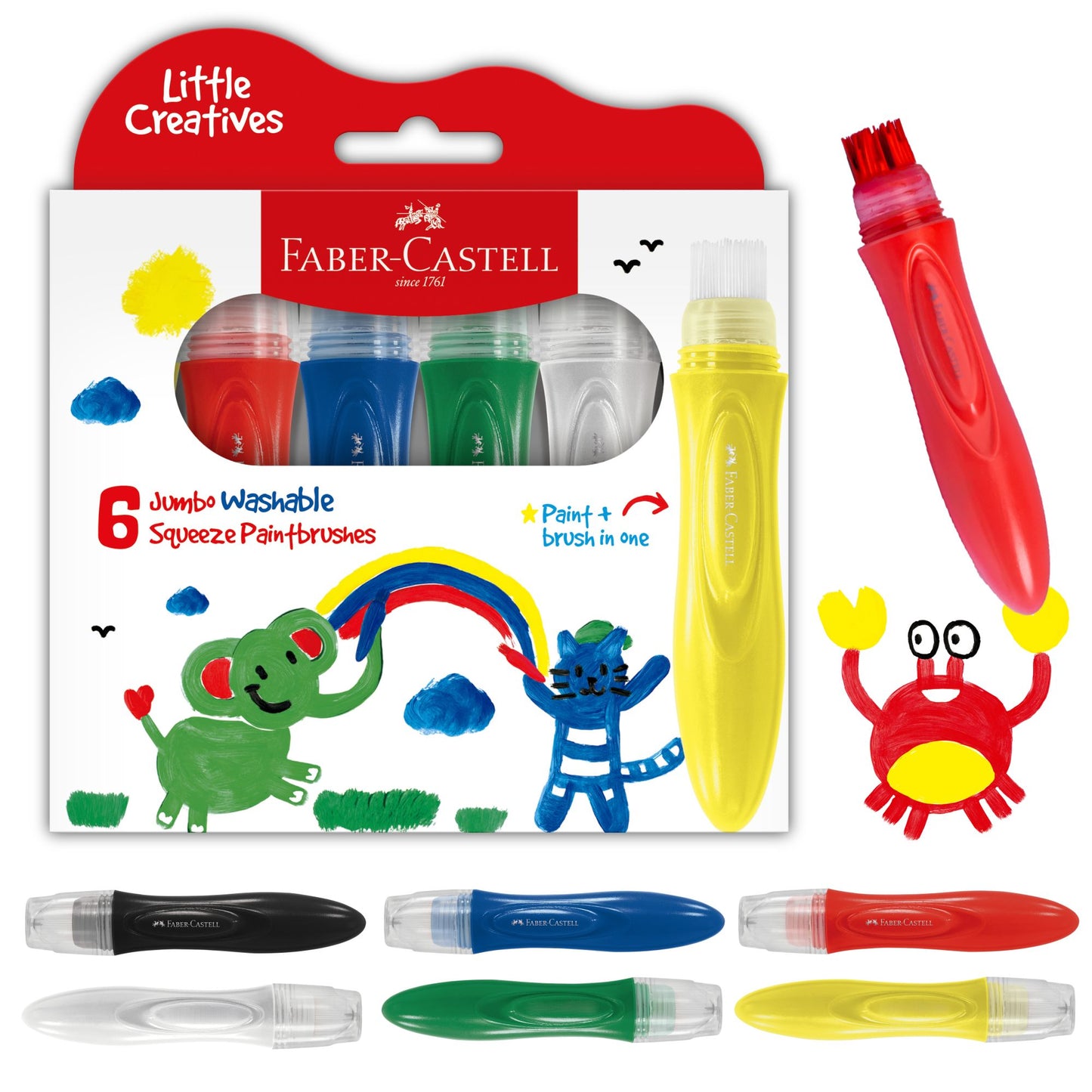 Little Creatives 6 Jumbo Washable Squeeze Paintbrushes