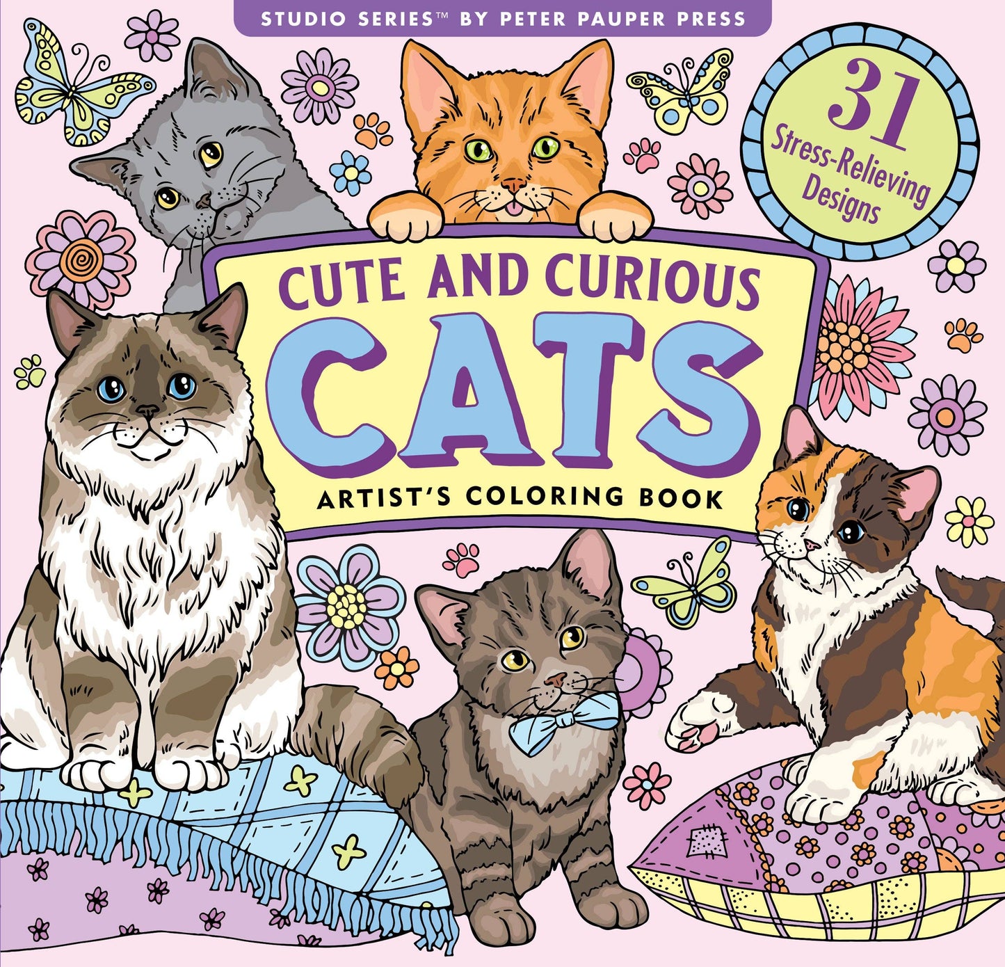 Cute and Curious Cats Adult Coloring Book