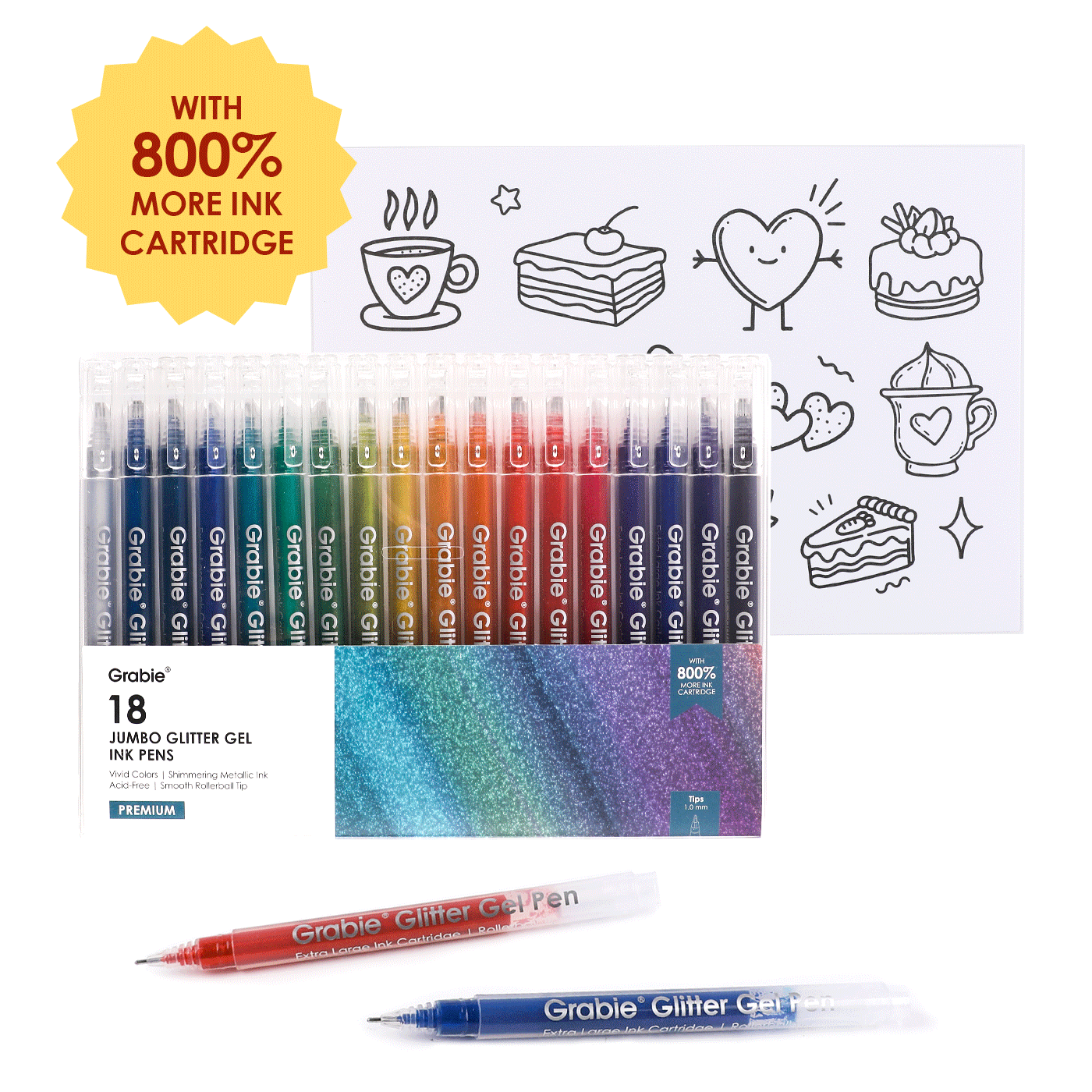 Jumbo Iridescent Glitter Gel Ink Pen Of 18