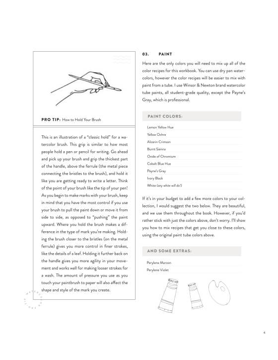 Watercolor Workbook: Flowers, Feathers, And Animal Friends