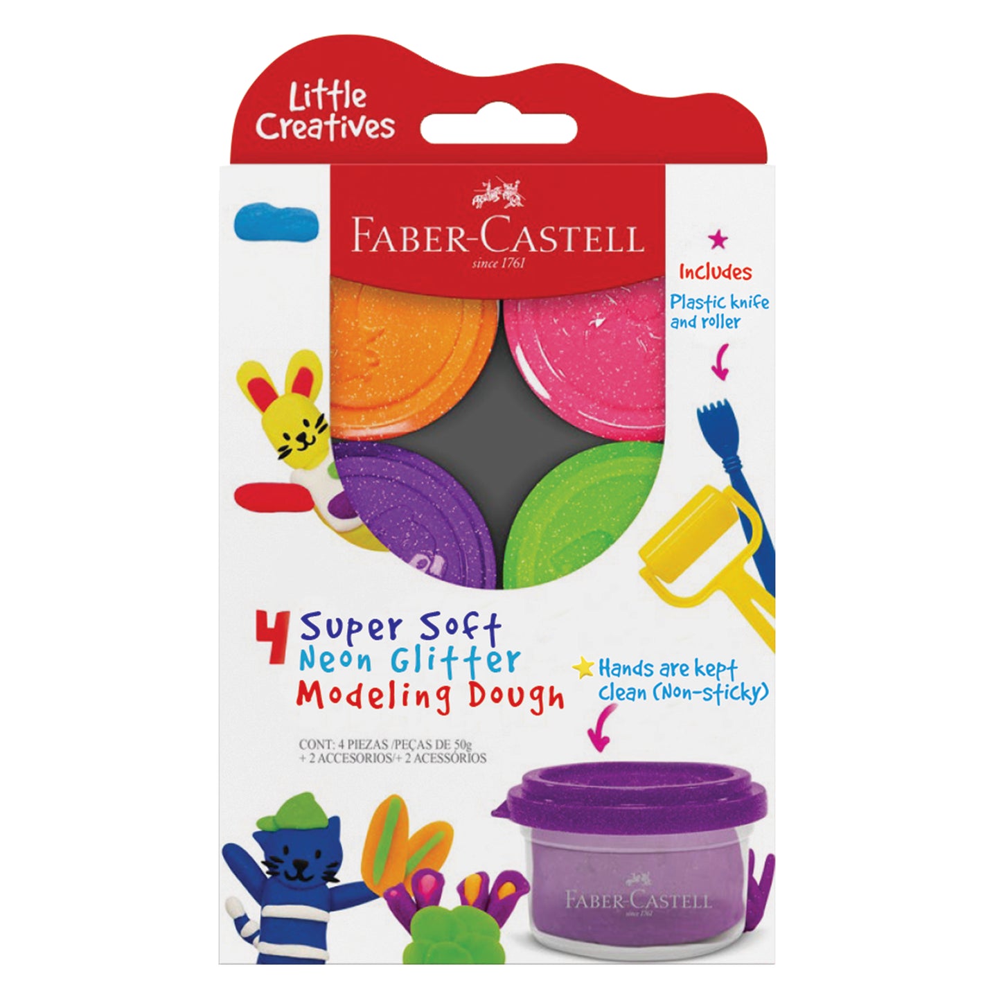 Little Creatives 4 Super Soft Modeling Dough, Neon Glitter