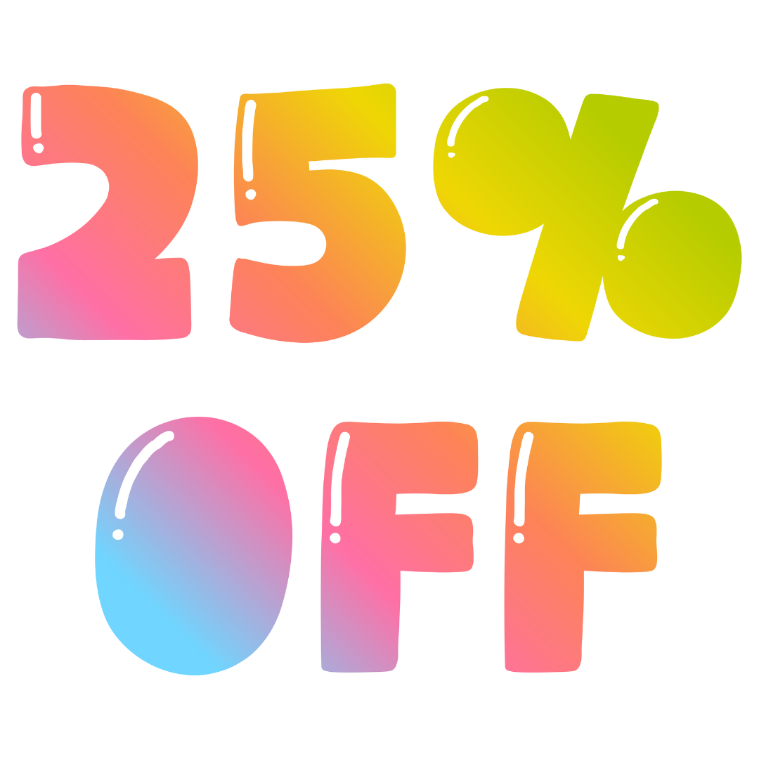 Colorful '25% OFF' text on a white background