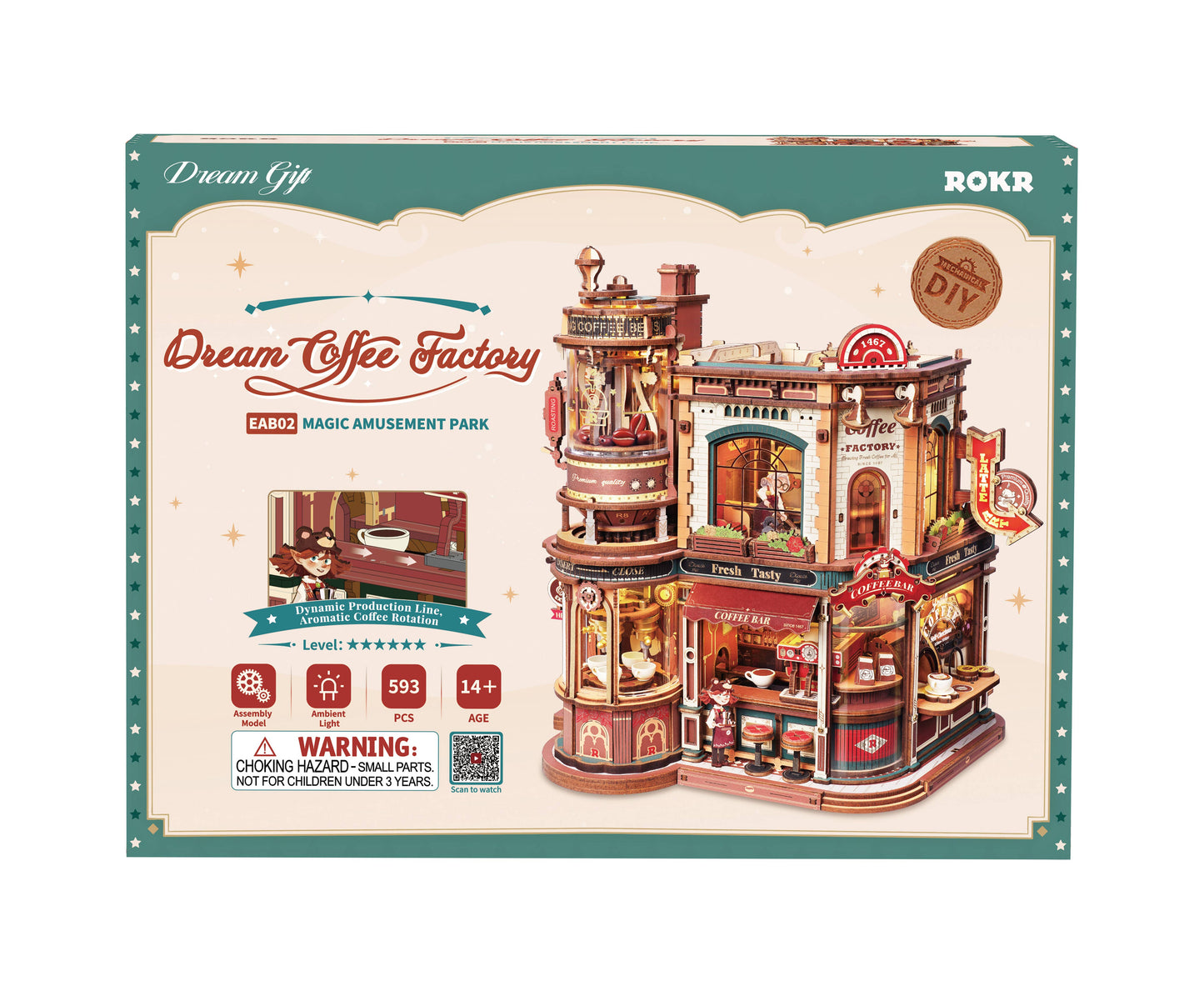 EAB02 ROKR Dream Coffee Factory Wooden Music Box
