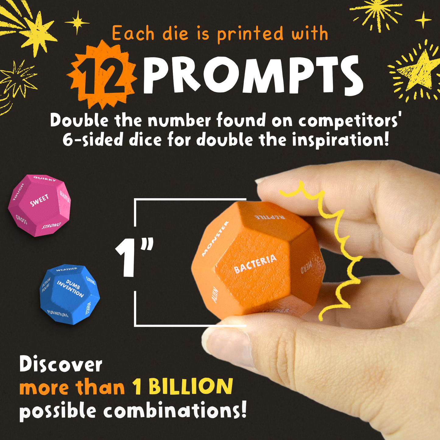 Art Dice – 10 Colorful 12-Sided Dice with Prompt Words