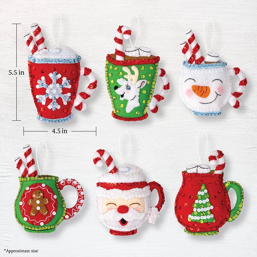 Cozy Christmas Felt Ornaments Set of 6