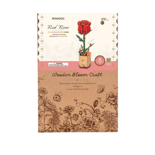TW042 Red Rose Robotime Rowood DIY Wooden Flower 3D Puzzles