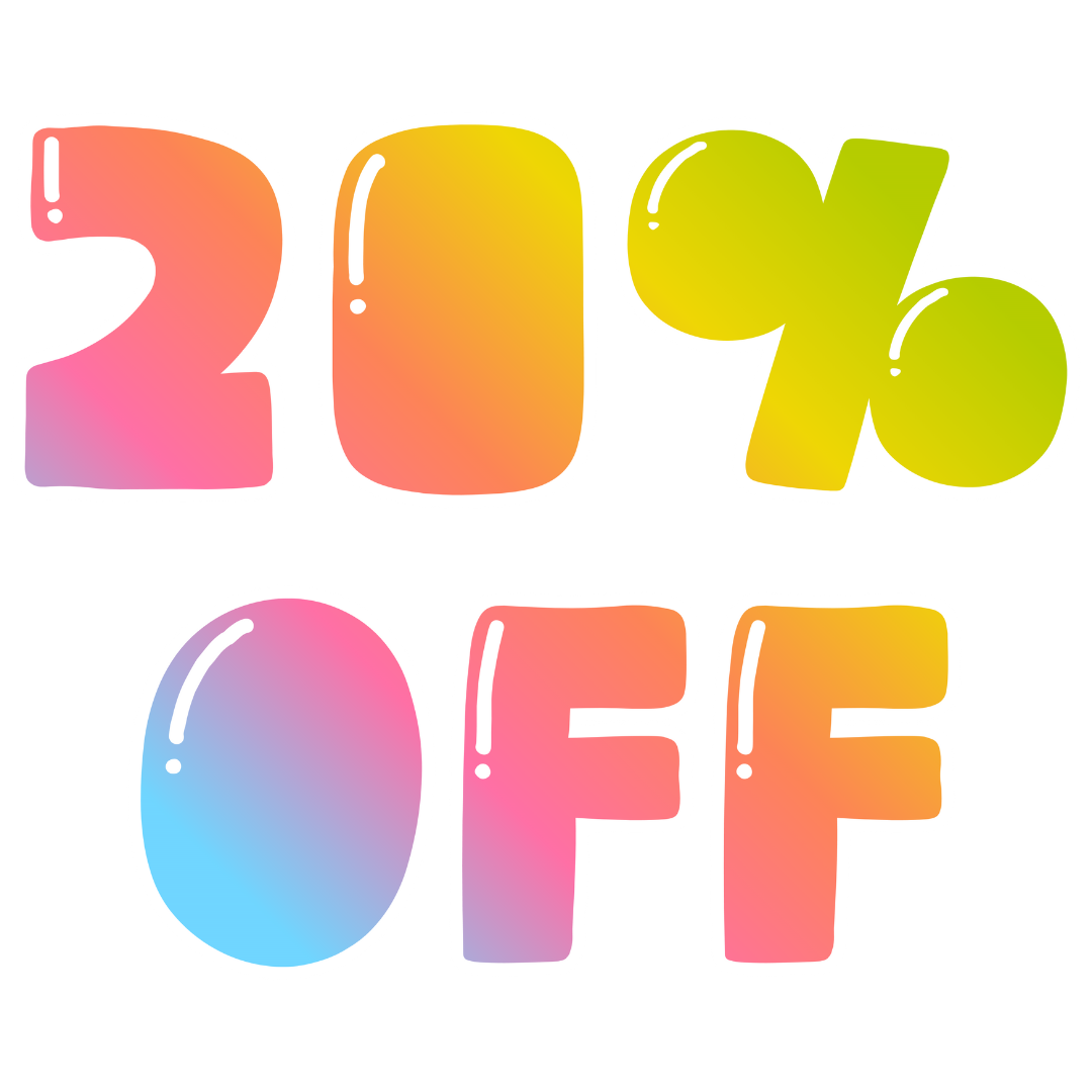 Gradient '20% OFF' text on a white background