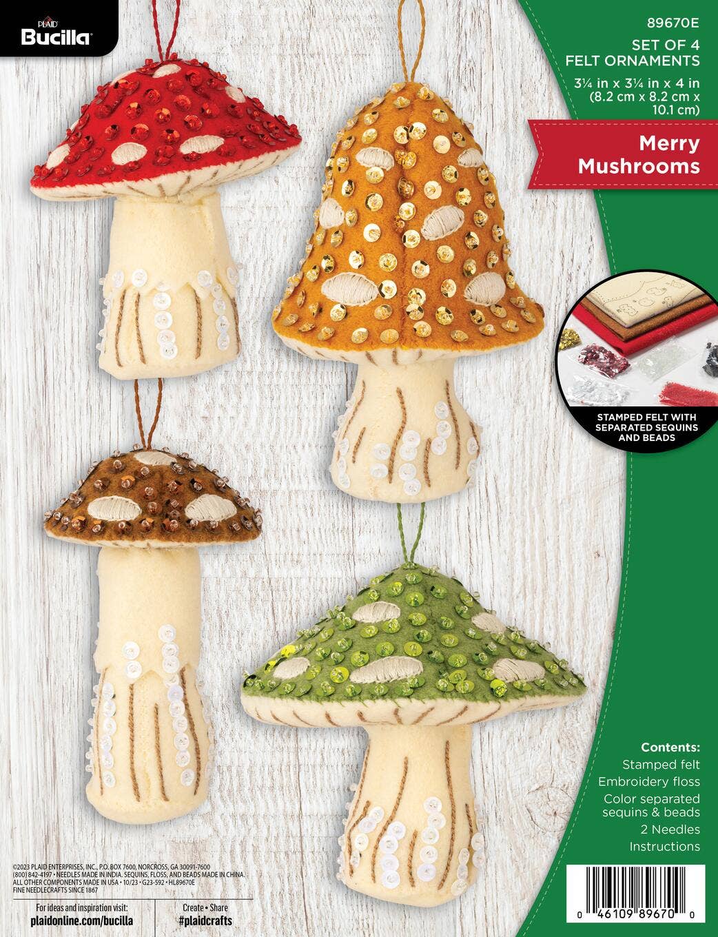 Merry Mushrooms Felt Ornament Kit Set of 4