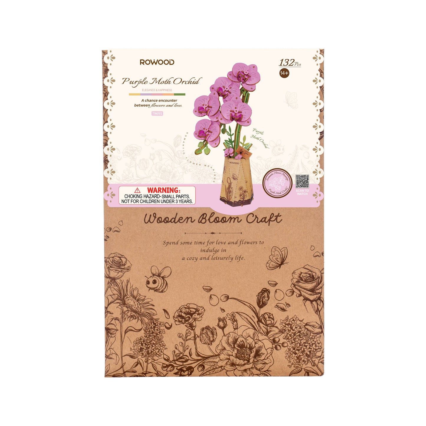 TW091 Purple Moth Orchid Rowood DIY Wooden Flower 3D