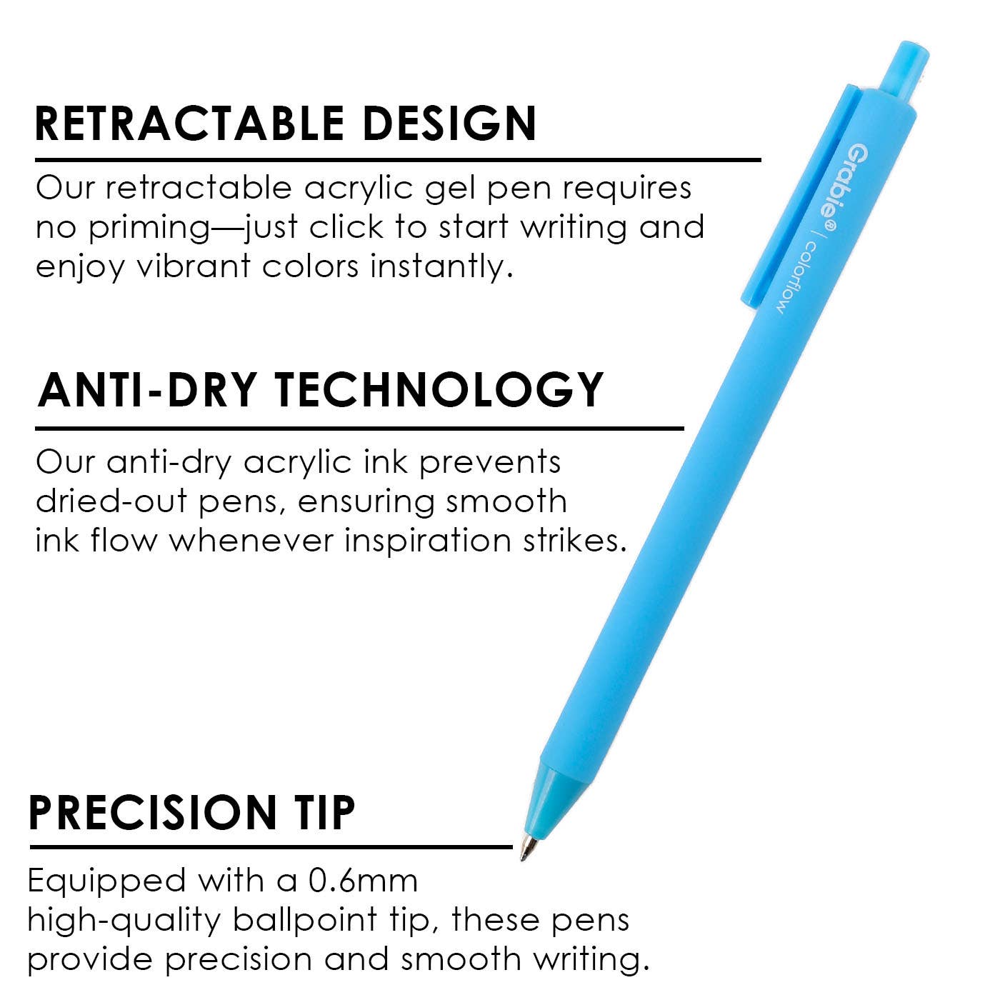 Retractable Colorflow Acrylic Gel Pen Set of 12