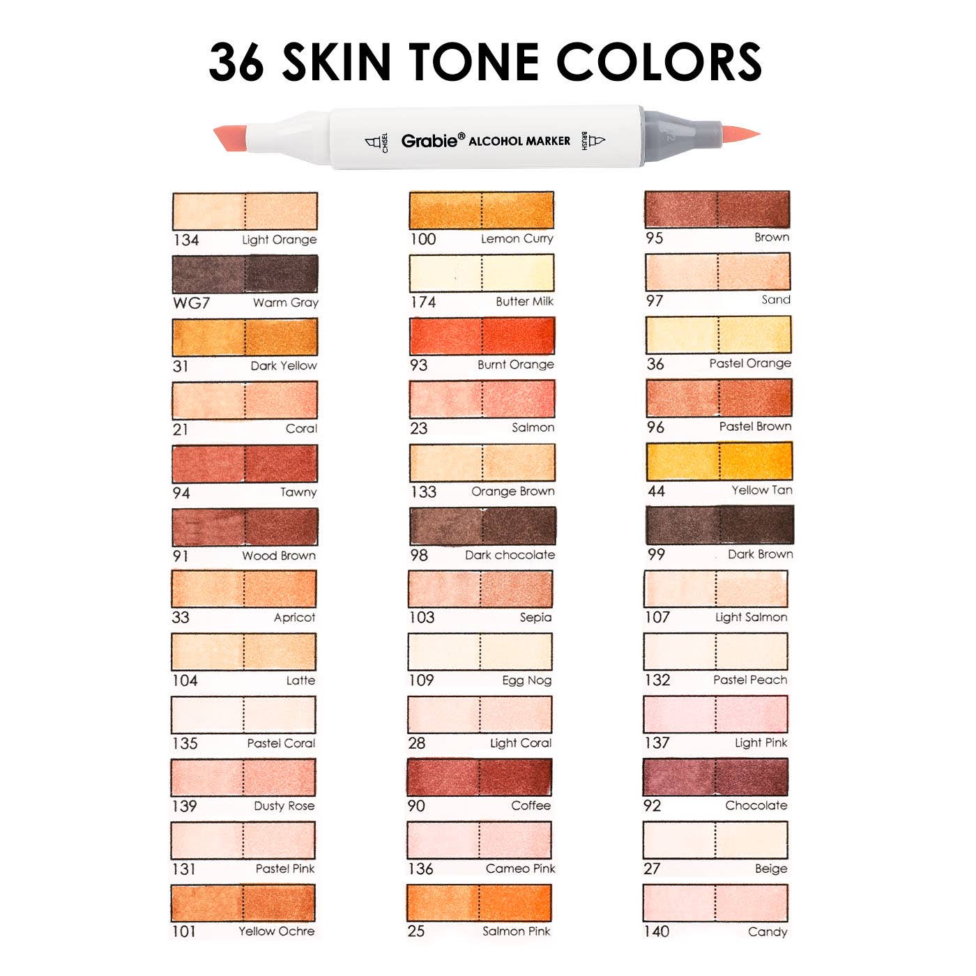 Dual-Tip Skin Tone Alcohol-Based Marker Set of 36