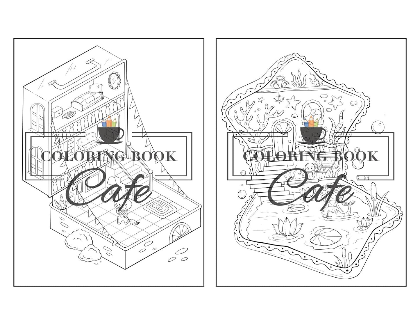 Pocket Realms: A Coloring Book for Adults Featuring Mini Worlds with Cute Characters and Tiny Items for Stress Relief and Relaxation