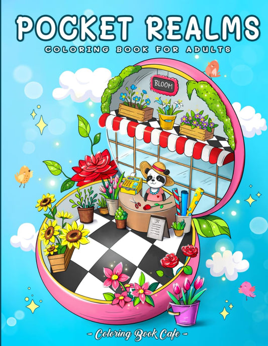 Pocket Realms: A Coloring Book for Adults Featuring Mini Worlds with Cute Characters and Tiny Items for Stress Relief and Relaxation
