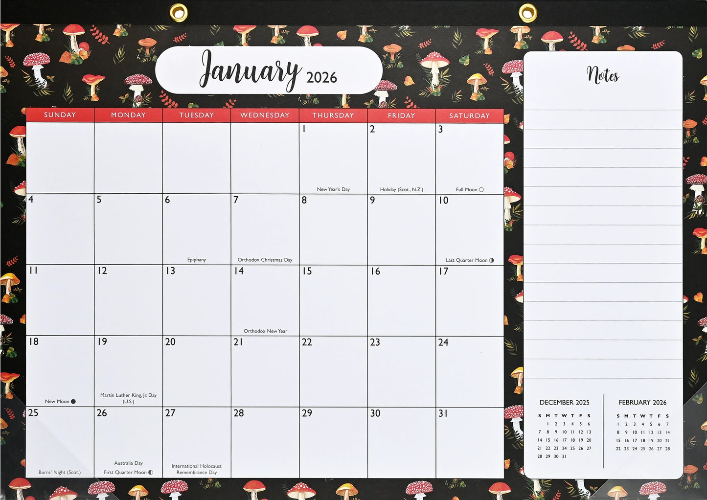 2026 Mushrooms Desk Pad and Wall Calendar