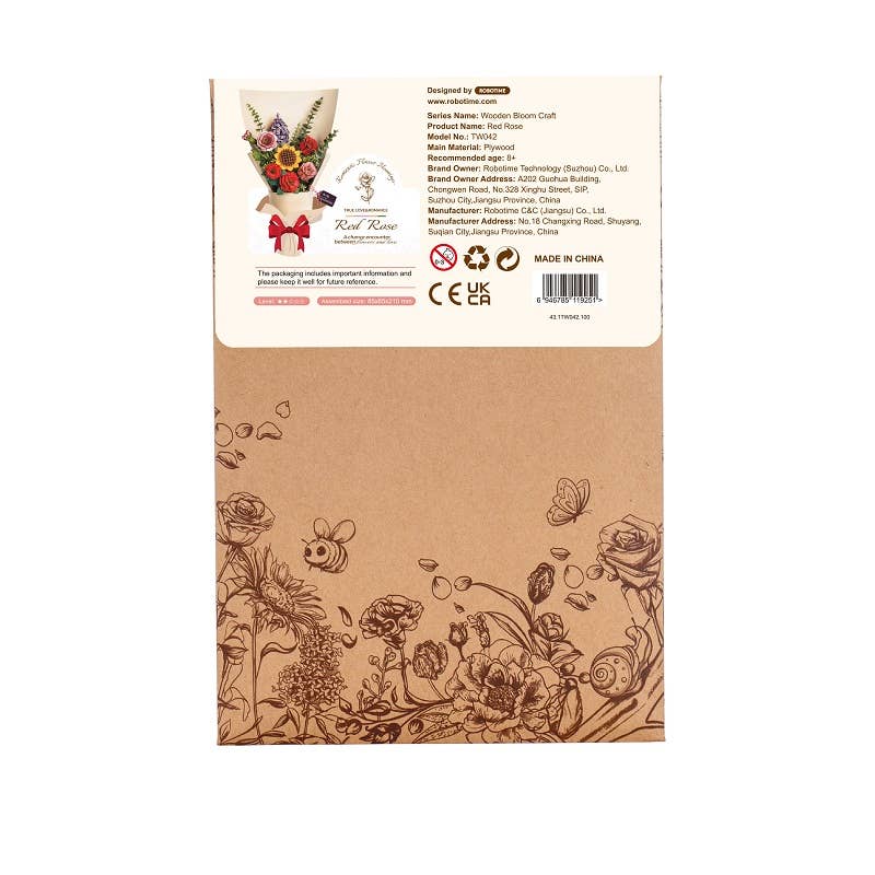 TW042 Red Rose Robotime Rowood DIY Wooden Flower 3D Puzzles
