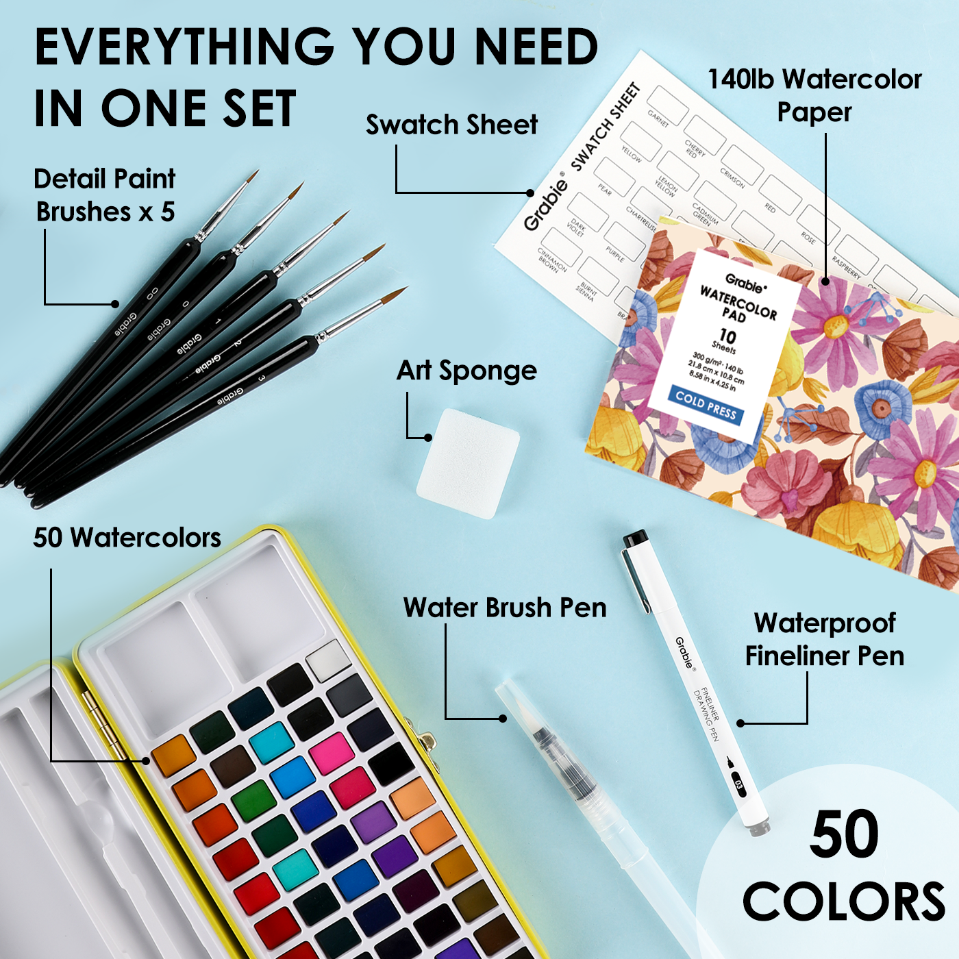Grabie All-In-One Premium Watercolor Set of 50