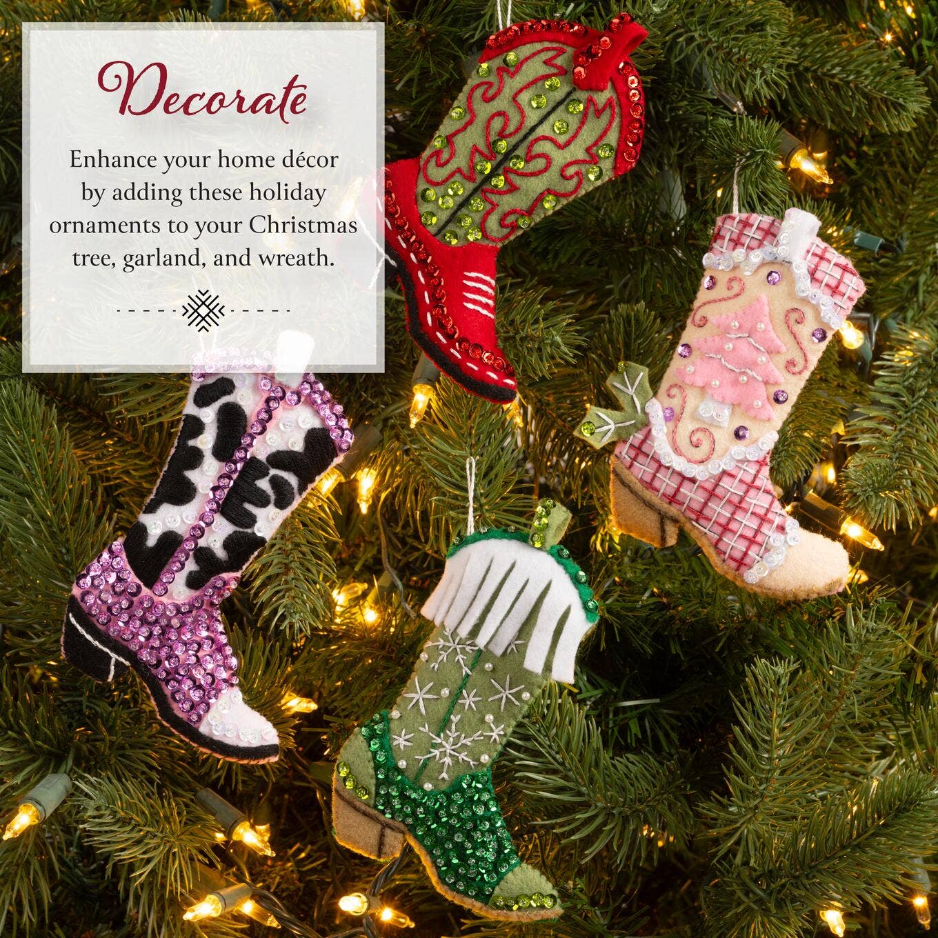 Boots & Bling Felt Ornament Kit Set of 4