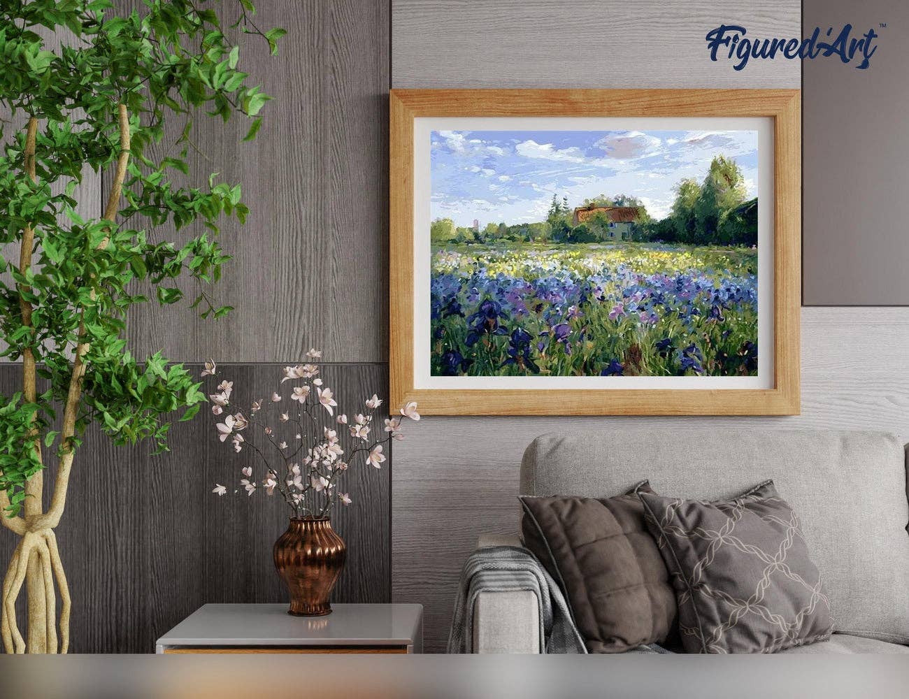 Paint by numbers - Countryside field and Blue Flowers