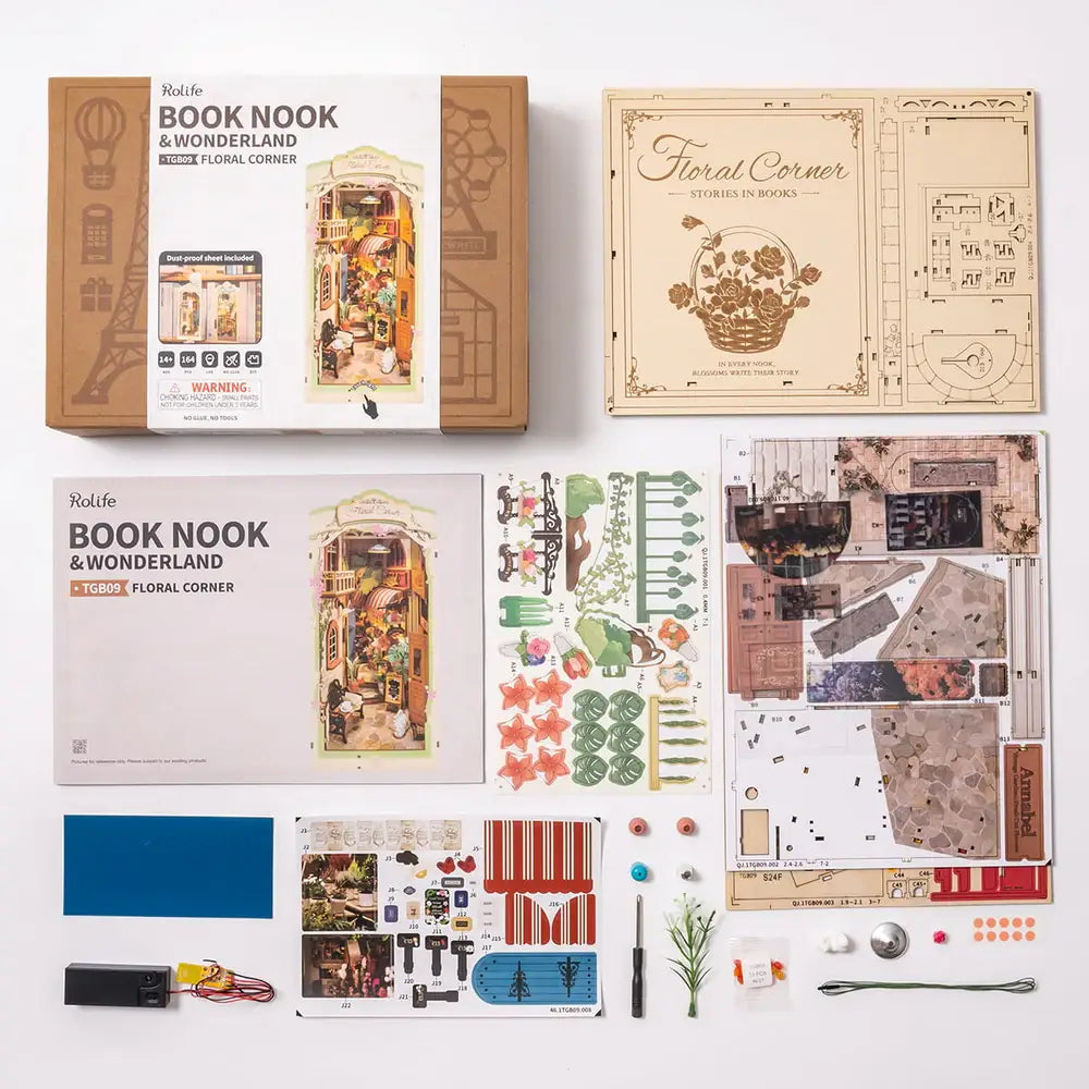 TGB09 Rolife Floral Corner DIY Book Nook Shelf Insert Kit