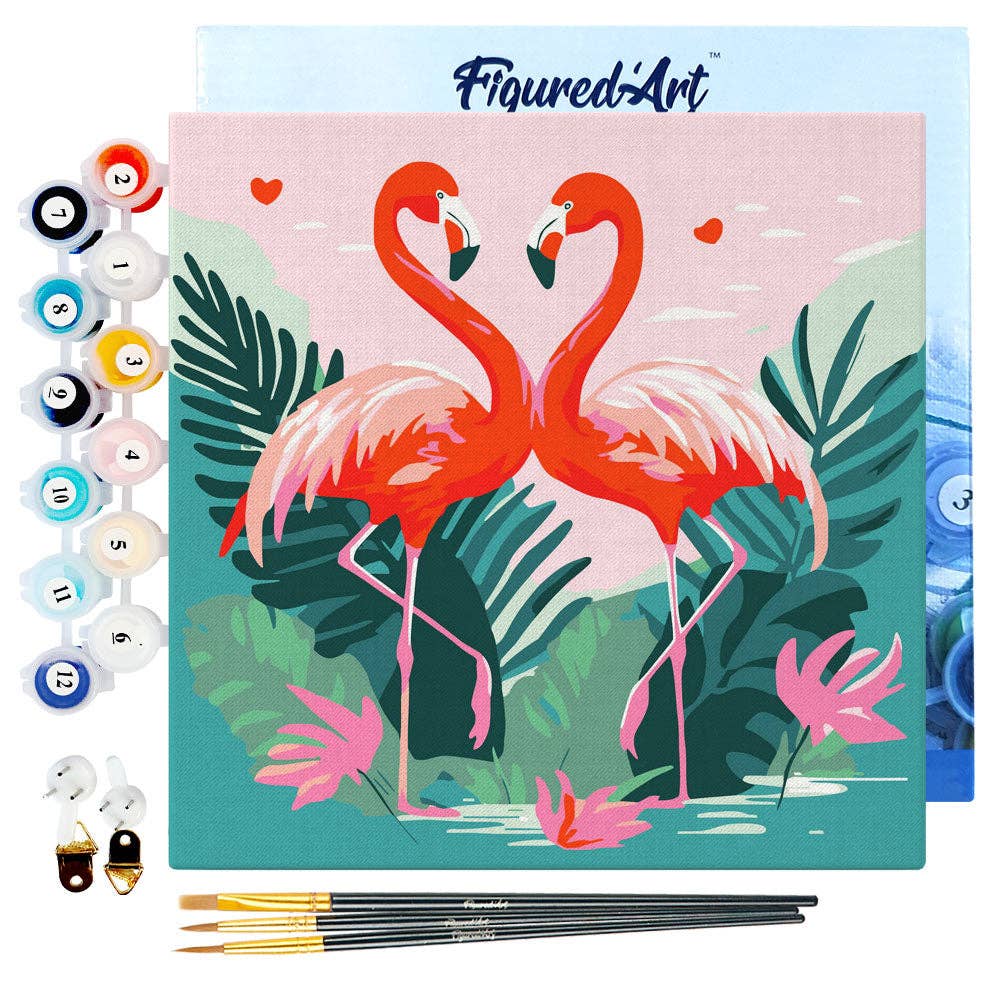 Mini Paint by numbers framed - Tropical Flamingos