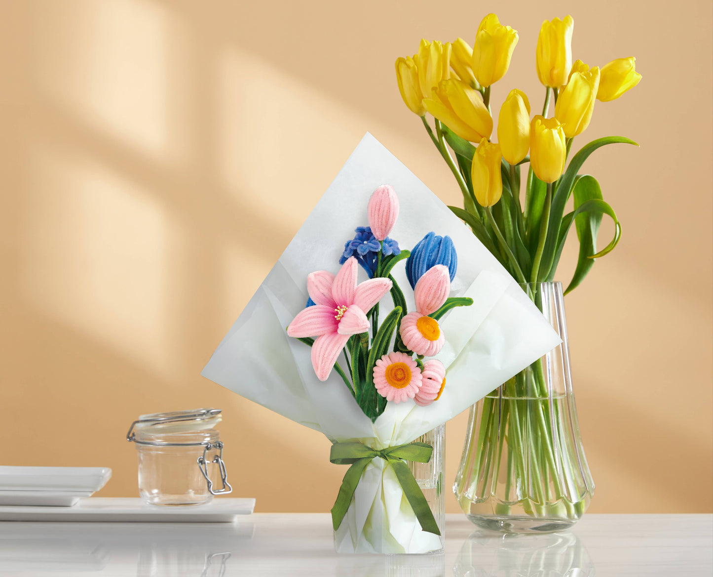 DIY Chenille Flower Bouquet Kit – Pink & Blue Mix
