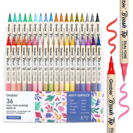 Dual Tone Brush Tip Acrylic Paint Marker Set of 36
