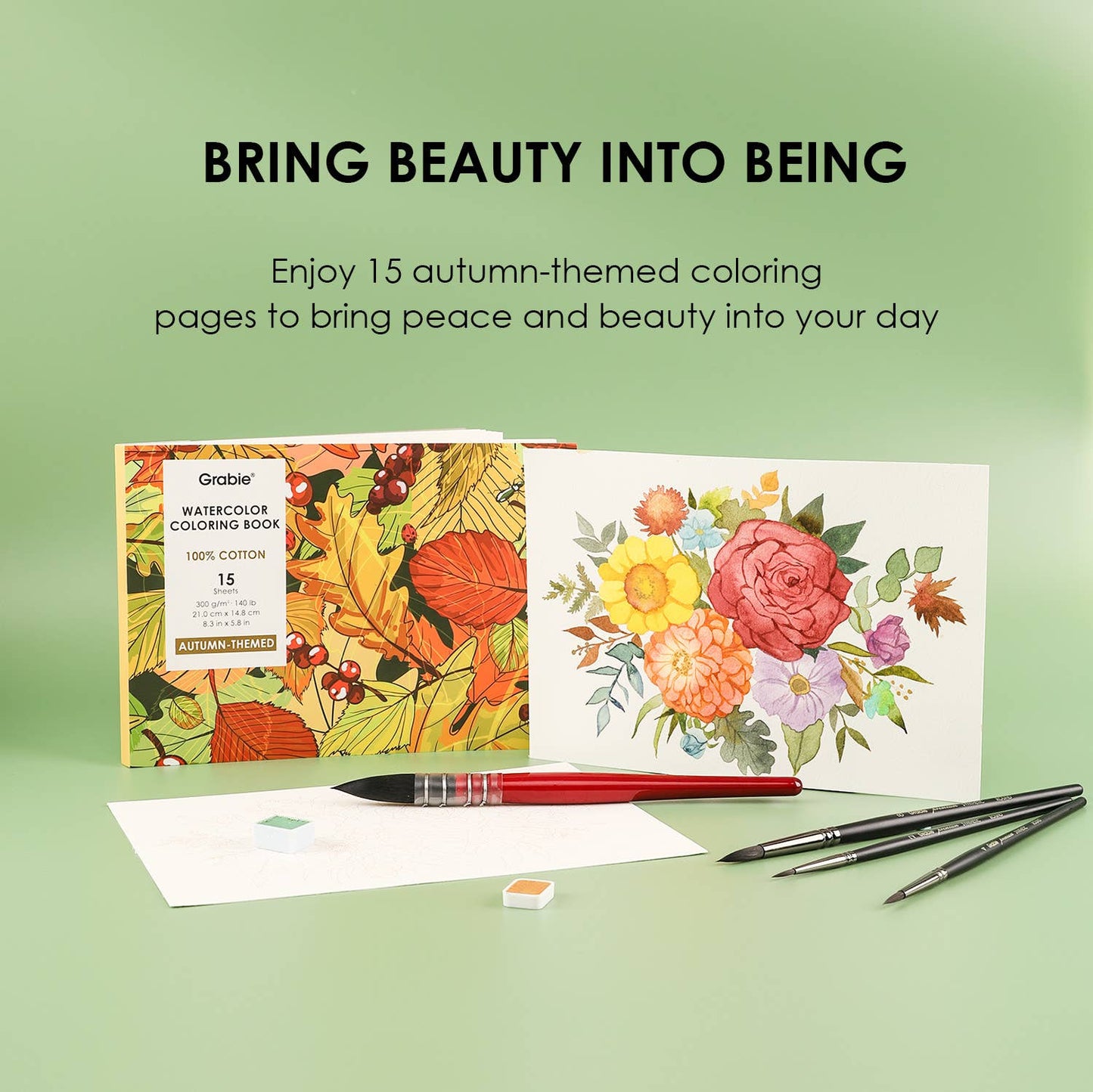 15 Sheets 140LB Autumn-Themed Watercolor Coloring Book
