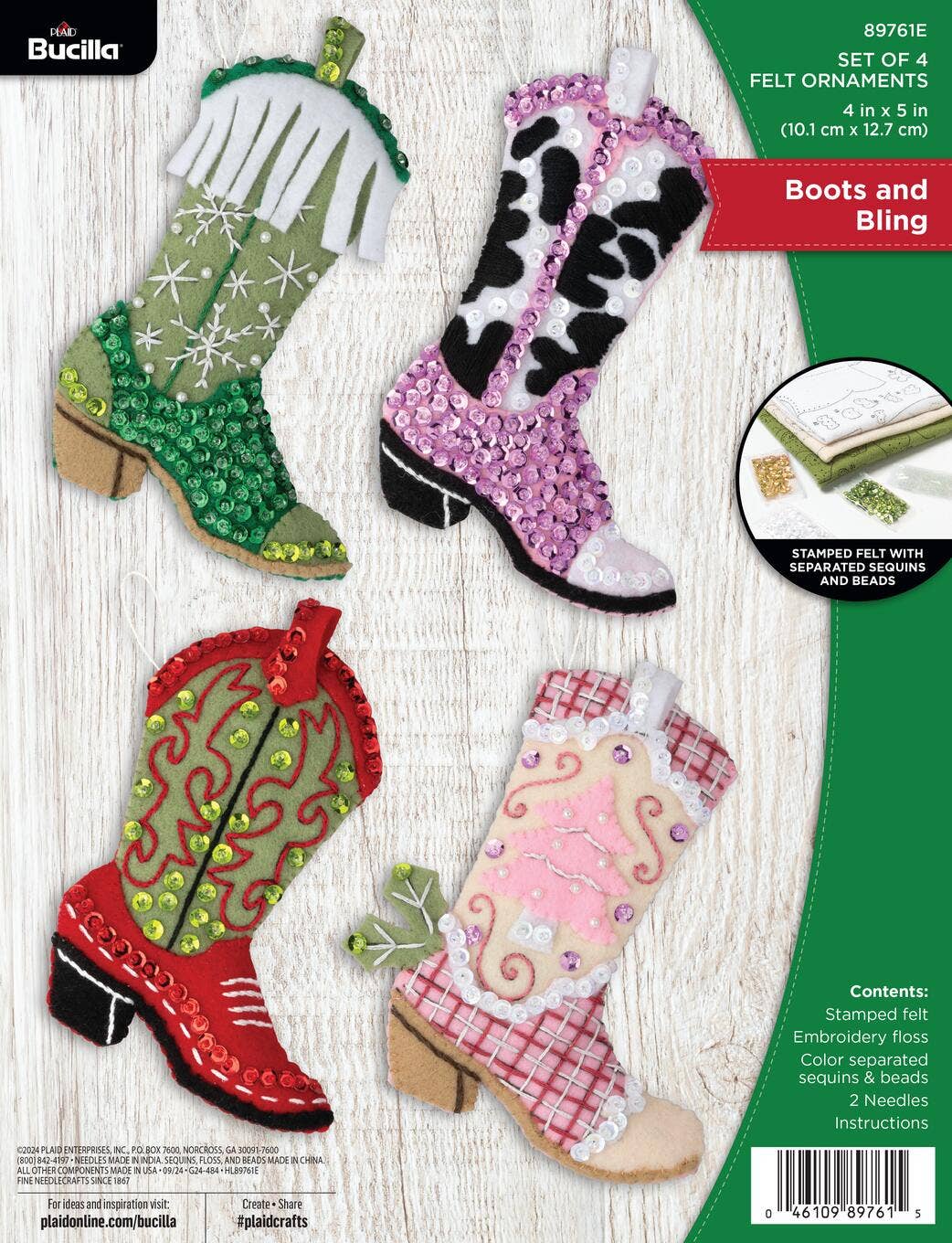 Boots & Bling Felt Ornament Kit Set of 4
