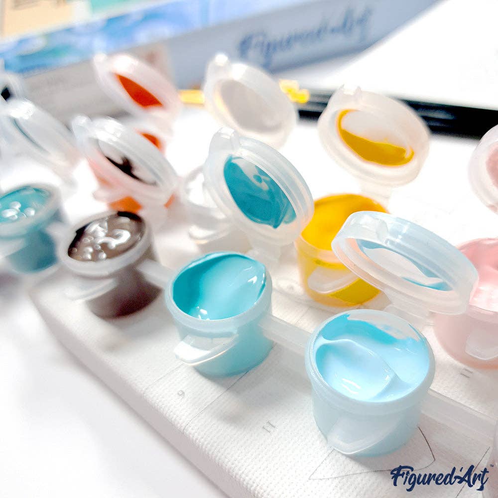 Mini Paint by numbers framed - White Horse And Flowers